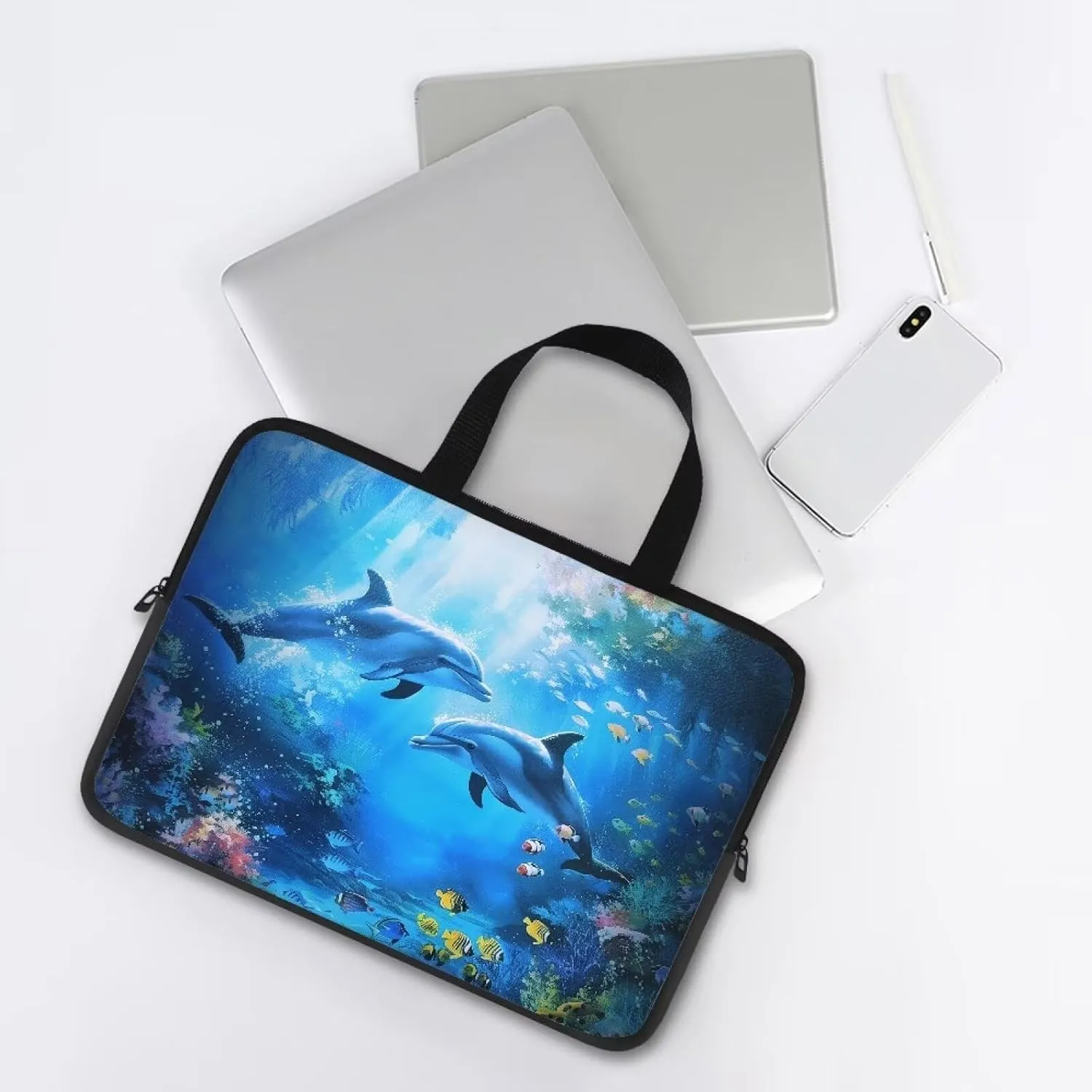 Mumeson Laptop Sleeve Case, Lightweight Portable Laptop Bag Cover Portable Dolphin Laptop Carrying Case Bag Protective Tote Handbag