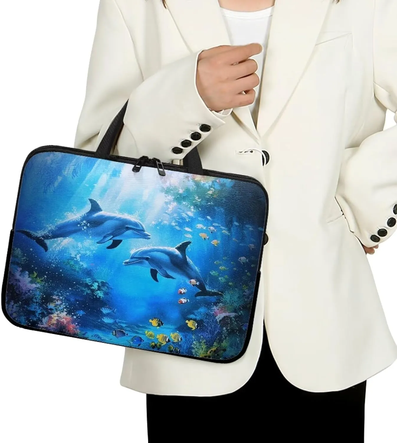 Mumeson Laptop Sleeve Case, Lightweight Portable Laptop Bag Cover Portable Dolphin Laptop Carrying Case Bag Protective Tote Handbag