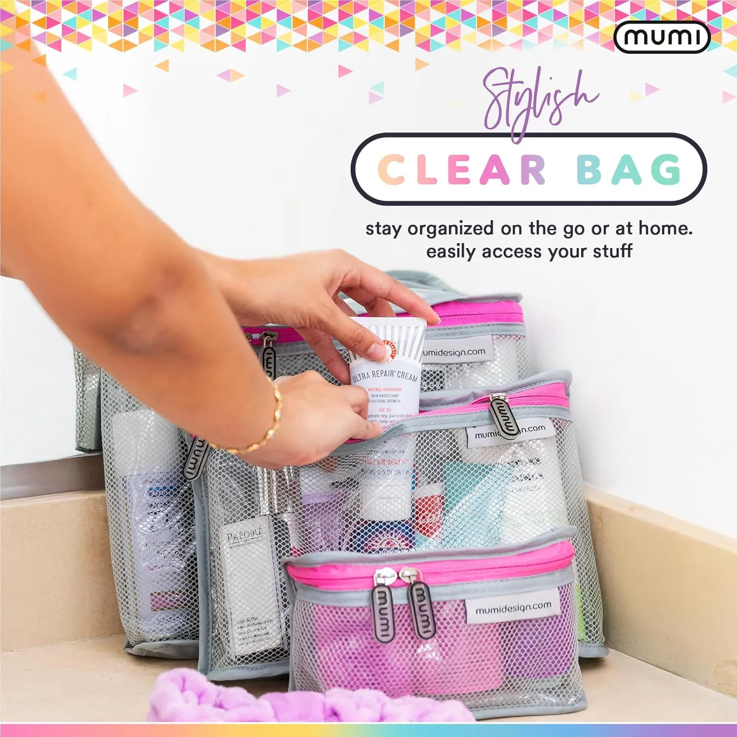 MUMI Travel Toiletry Bag Set of 3  Clear TSA Approved Toiletry Bags for Women  Reusable Water-Resistant Makeup Organizer Pouches for Skincare, Cosmetics, Travel Accessories, Airport Packing - Black