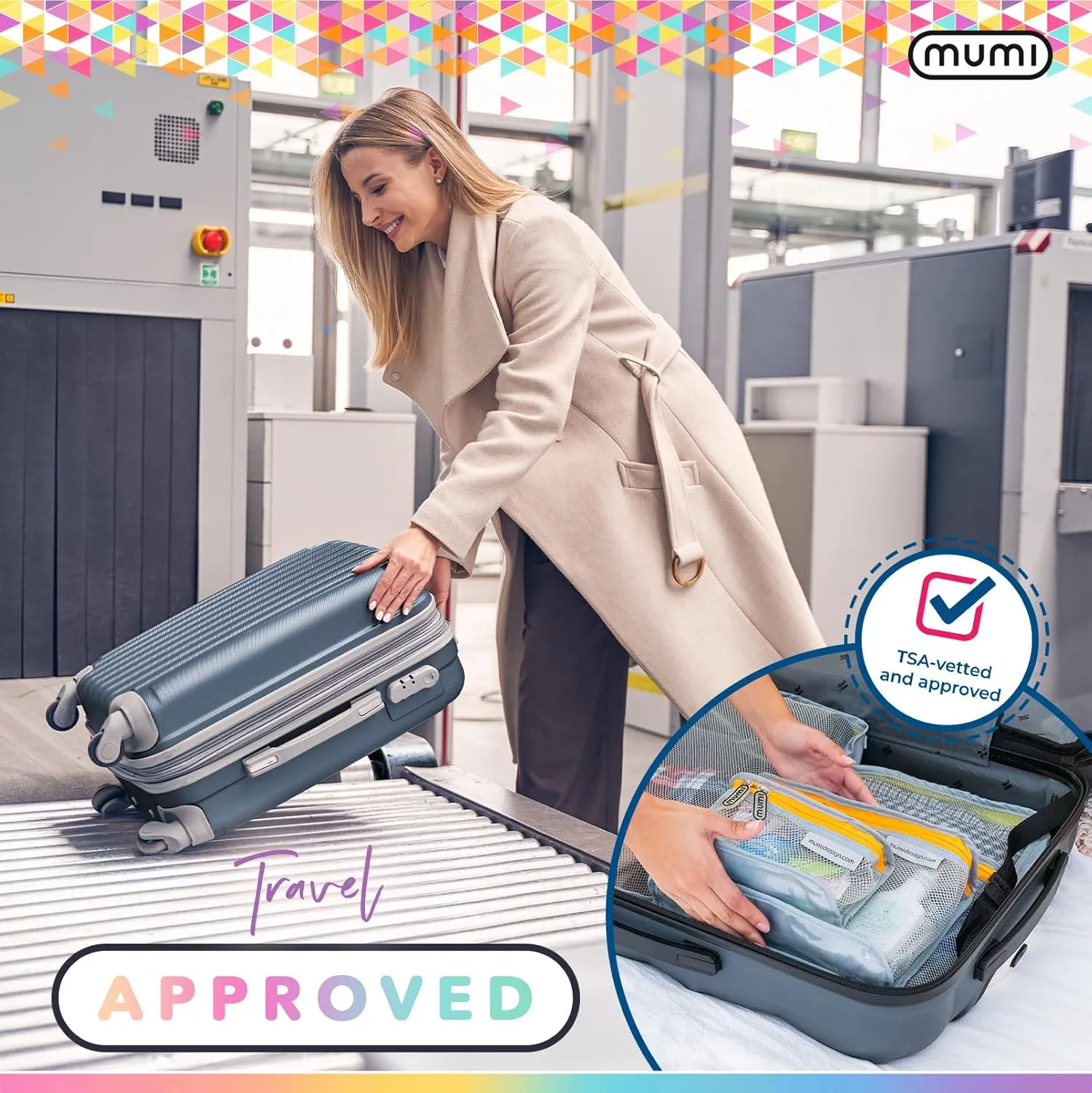 MUMI Travel Toiletry Bag Set of 3  Clear TSA Approved Toiletry Bags for Women  Reusable Water-Resistant Makeup Organizer Pouches for Skincare, Cosmetics, Travel Accessories, Airport Packing - Gray