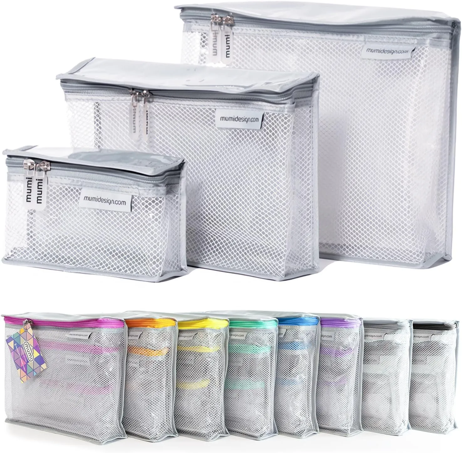 MUMI Travel Toiletry Bag Set of 3  Clear TSA Approved Toiletry Bags for Women  Reusable Water-Resistant Makeup Organizer Pouches for Skincare, Cosmetics, Travel Accessories, Airport Packing - Gray