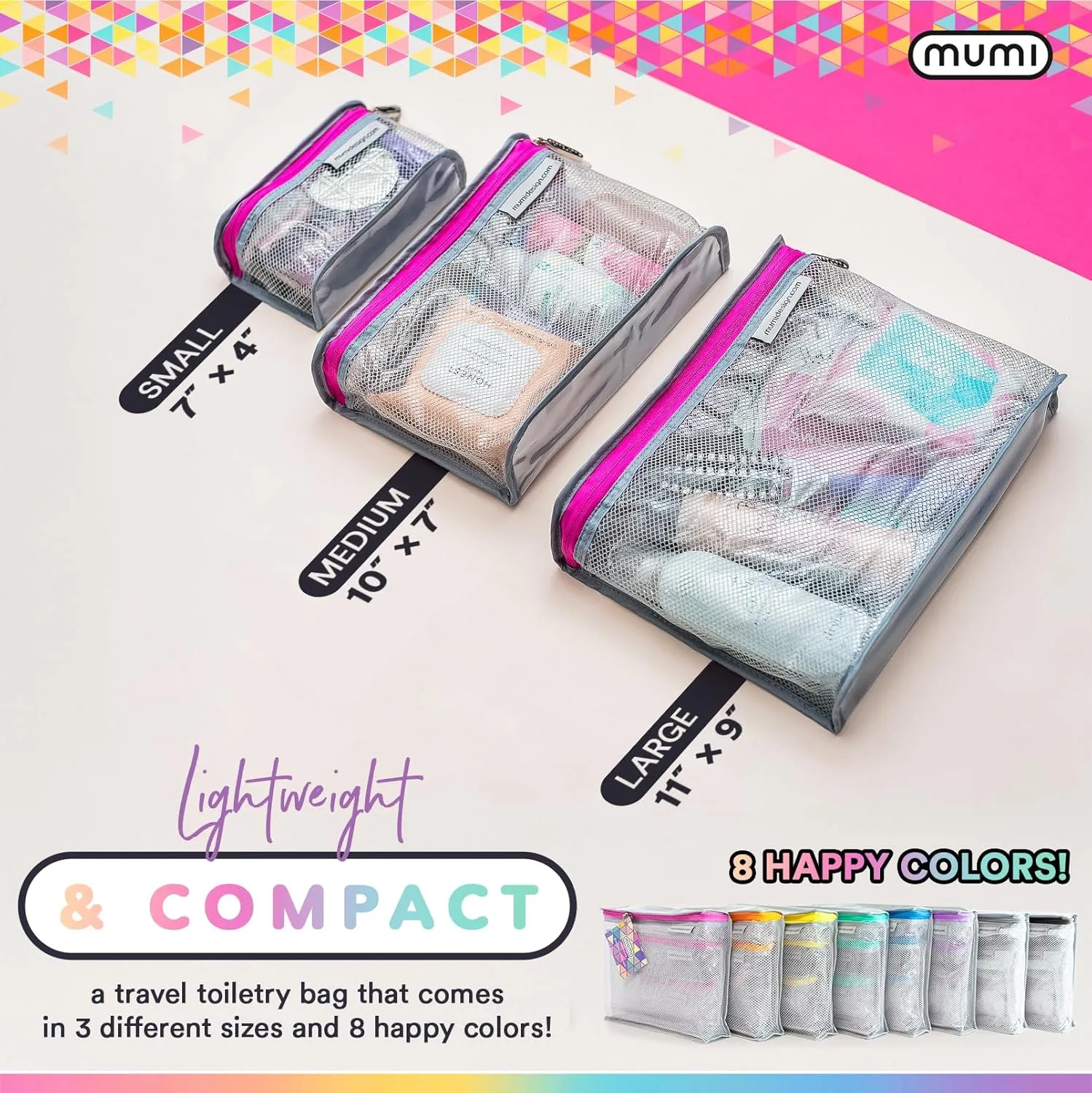 MUMI Travel Toiletry Bag Set of 3  Clear TSA Approved Toiletry Bags for Women  Reusable Water-Resistant Makeup Organizer Pouches for Skincare, Cosmetics, Travel Accessories, Airport Packing - Gray