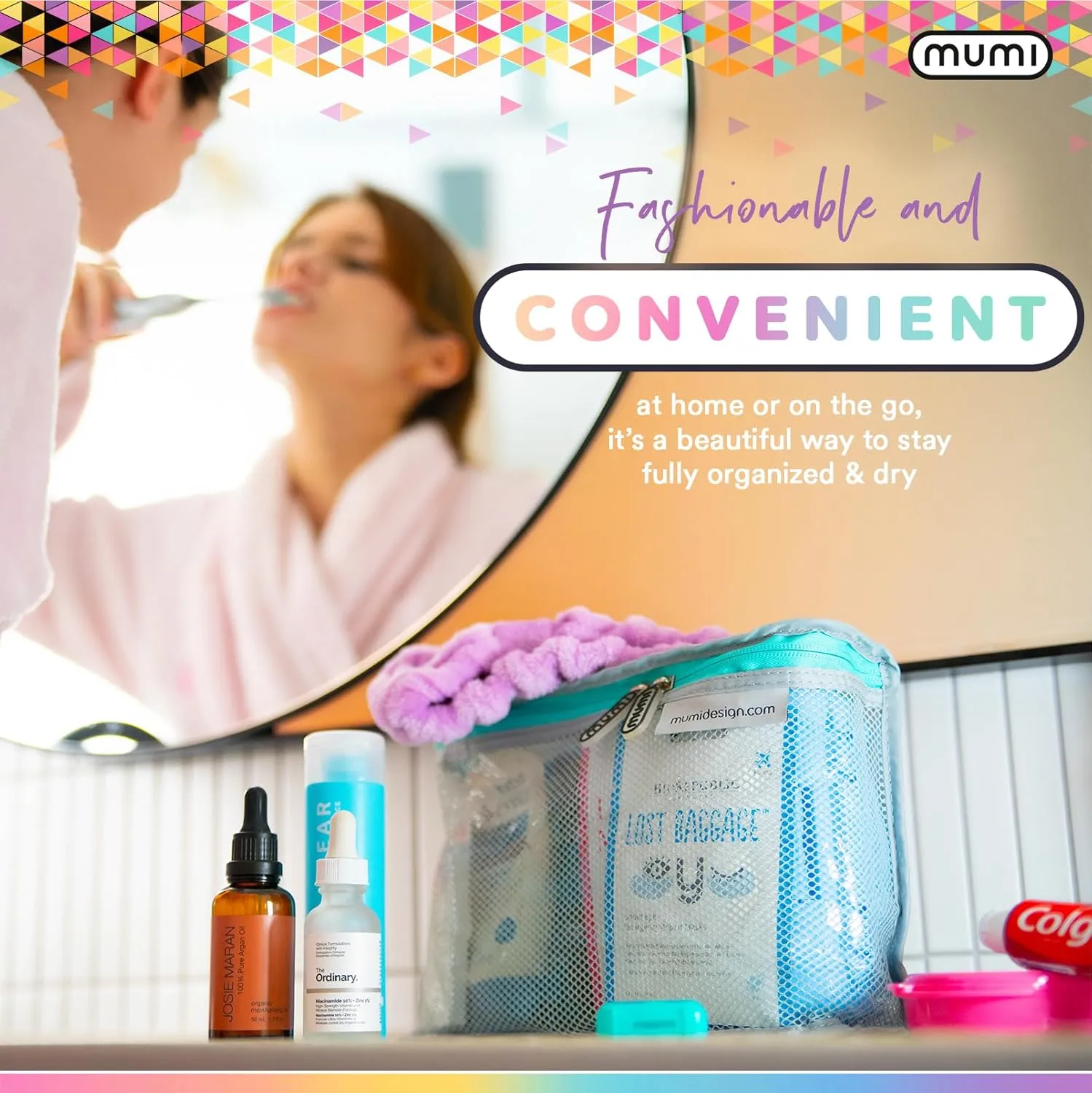 MUMI Travel Toiletry Bag Set of 3  Clear TSA Approved Toiletry Bags for Women  Reusable Water-Resistant Makeup Organizer Pouches for Skincare, Cosmetics, Travel Accessories, Airport Packing - Pink
