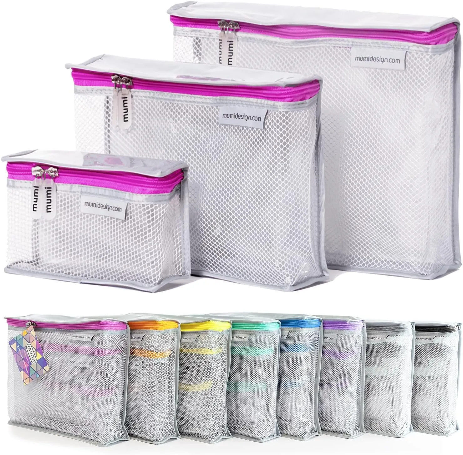 MUMI Travel Toiletry Bag Set of 3  Clear TSA Approved Toiletry Bags for Women  Reusable Water-Resistant Makeup Organizer Pouches for Skincare, Cosmetics, Travel Accessories, Airport Packing - Pink