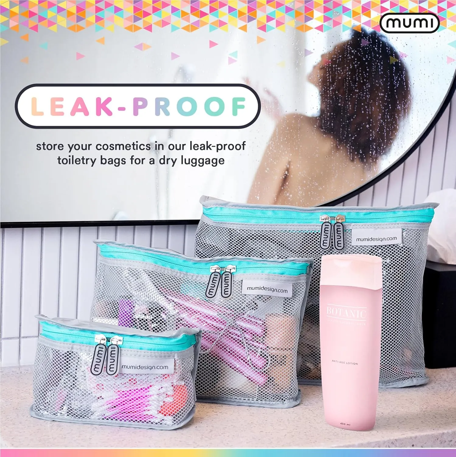 MUMI Travel Toiletry Bag Set of 3  Clear TSA Approved Toiletry Bags for Women  Reusable Water-Resistant Makeup Organizer Pouches for Skincare, Cosmetics, Travel Accessories, Airport Packing - Pink
