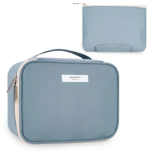 Narwey Travel Makeup Bag with Brush CompartmentsPortable Cosmetic BagMake up Bag Makeup Organizer Case with Brush Storage for Women (Greyish Blue-1)