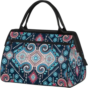 Overnight Weekender Bag for Women Men Vintage Ethnic Pattern Waterproof Carry On Travel Duffel Bags with Zipper Lightweight Sports Gym Bag Luggage Workout Handle Bags for Traveling Yoga Camping