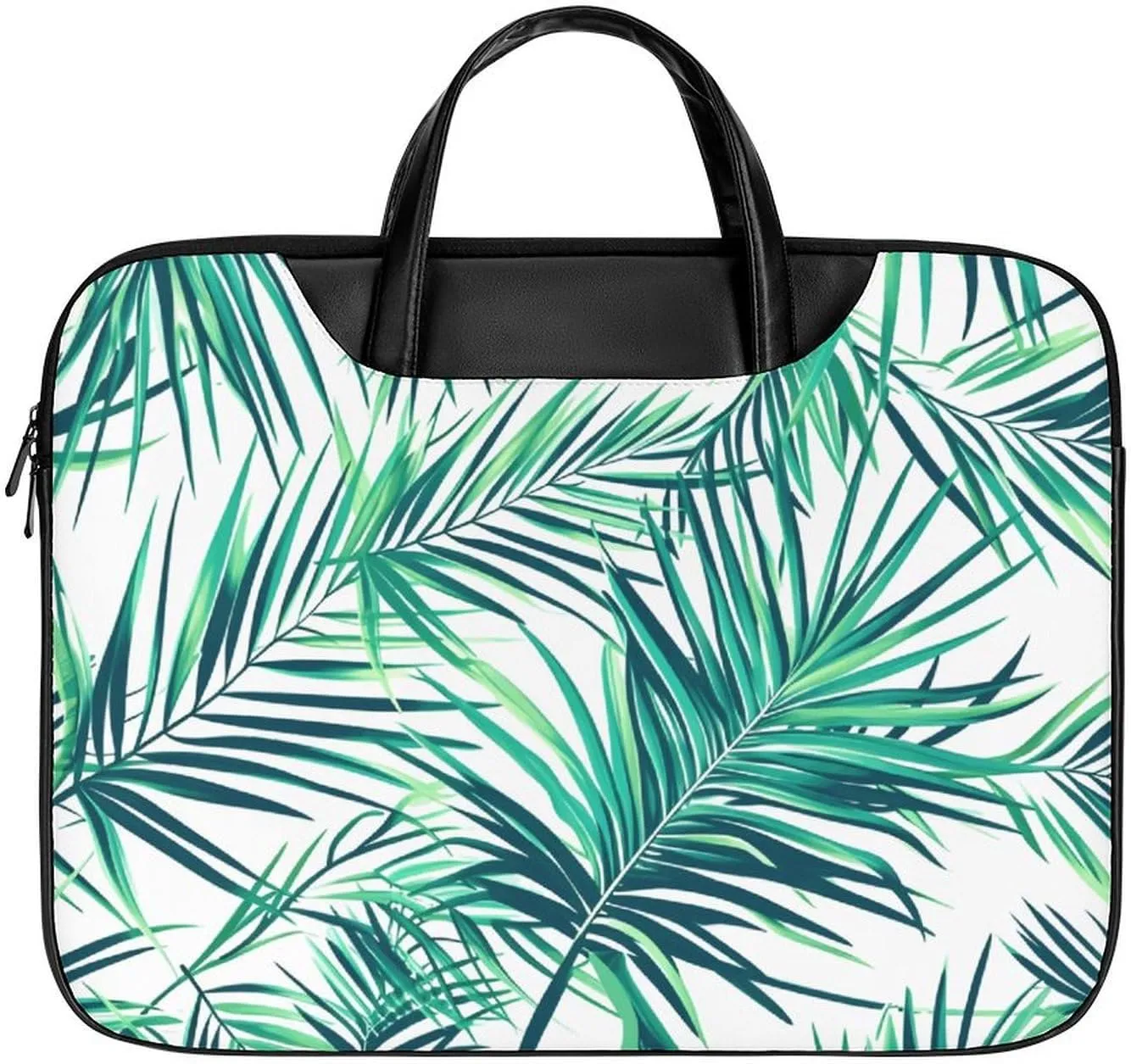 Palm Leaves Leather Laptop Bag Laptop Briefcase Waterproof Durable Portable Bag Portable Laptop Bag Business Office 16.5 * 12.6IN