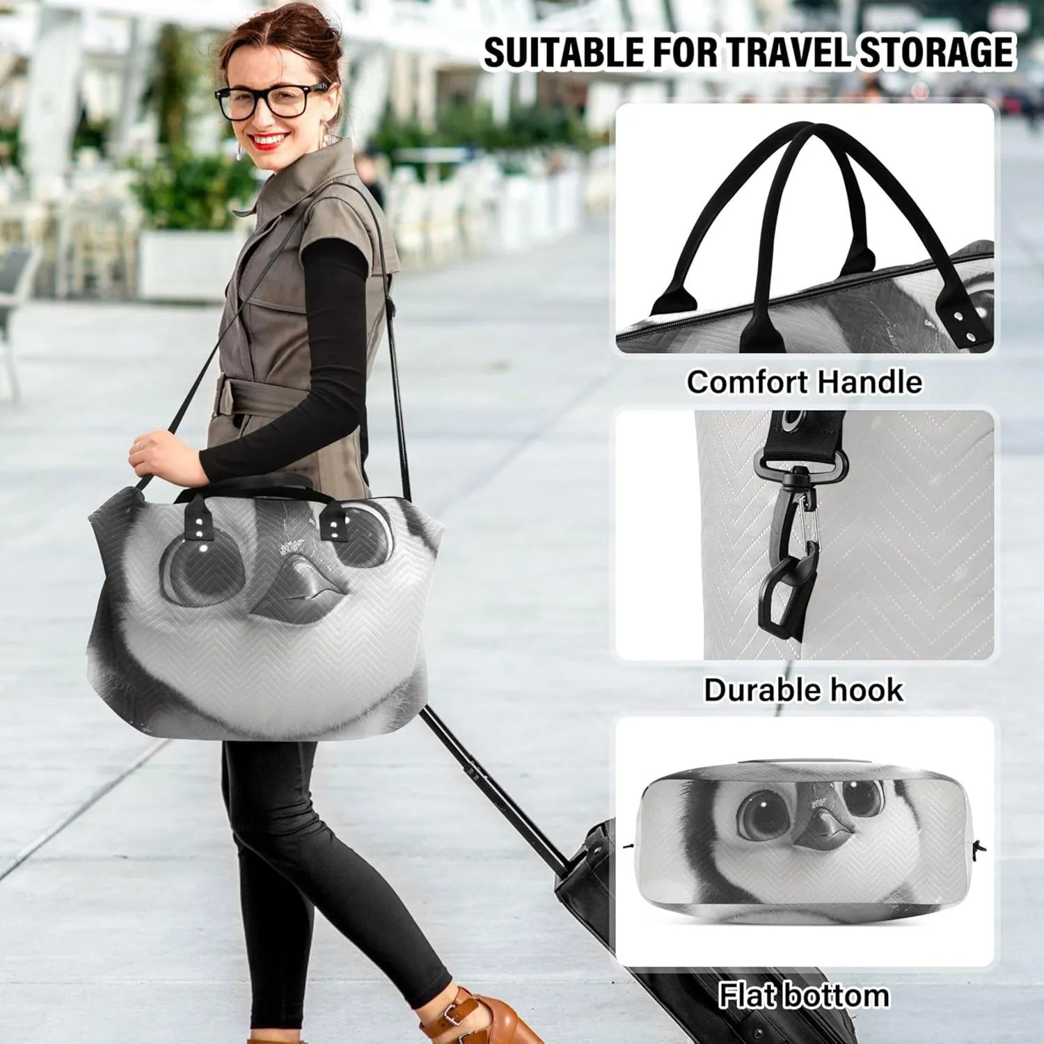 Penguin with Big Eyes Travel Bag Duffel Toiletry Pouches Set of 2, Animal Womens Garment Duffel Bag Carry on Duffle