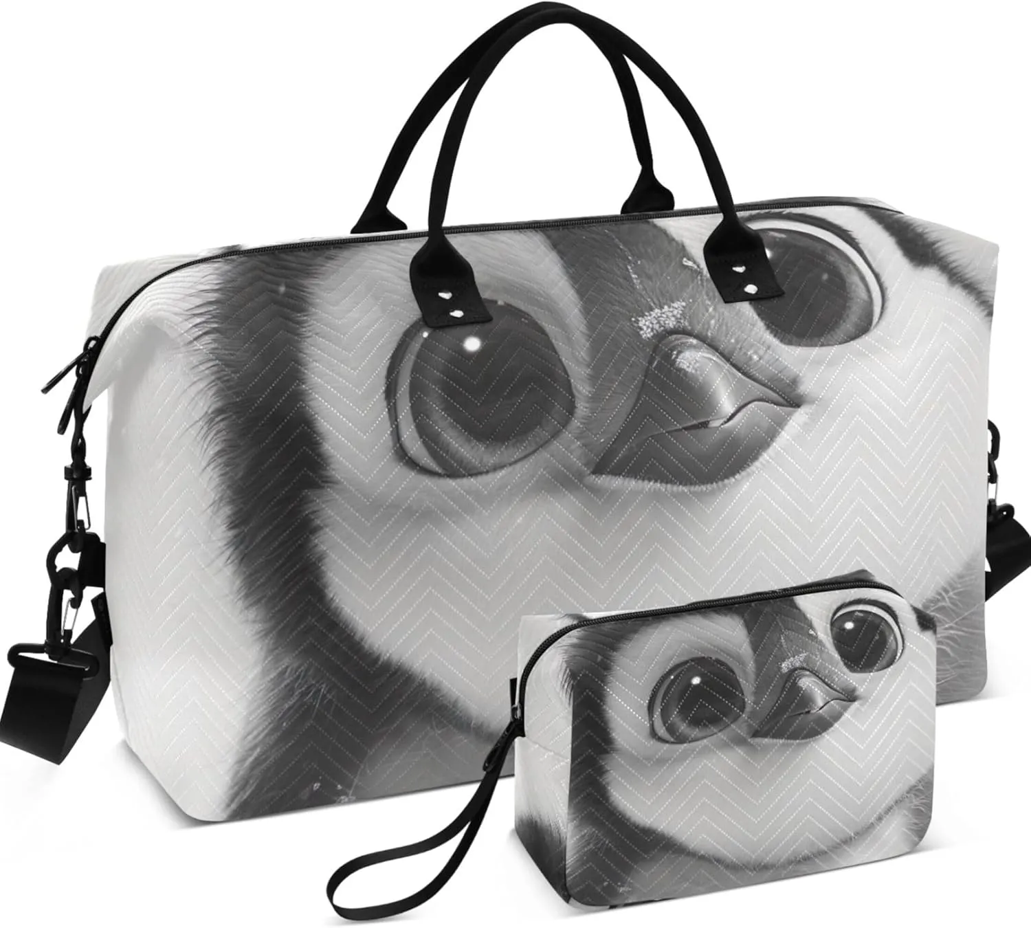 Penguin with Big Eyes Travel Bag Duffel Toiletry Pouches Set of 2, Animal Womens Garment Duffel Bag Carry on Duffle