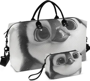 Penguin with Big Eyes Travel Bag Duffel Toiletry Pouches Set of 2, Animal Womens Garment Duffel Bag Carry on Duffle