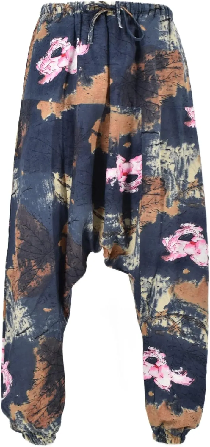 perdontoo Mens Casual Harem Pants Cotton Boho Yoga Hippie Aladdin Summer Beach Drop Crotch Trouser