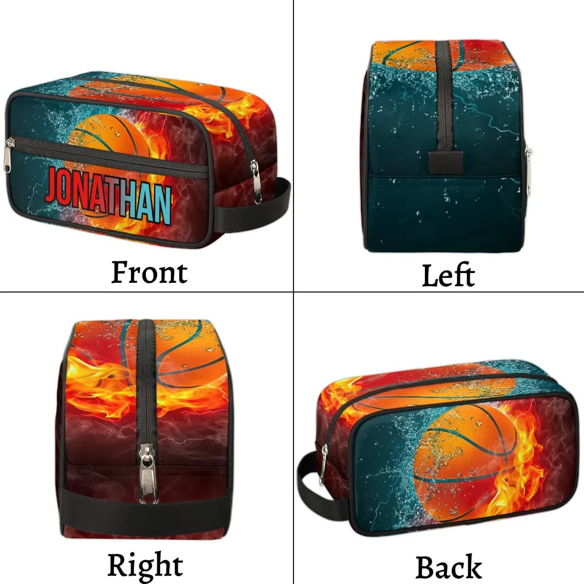 Personalized Gift Travel Makeup Bag for Man Boy Girl Women, Custom Cosmetic Bag Shaving Bag Make Up Bag Organizer Toiletry Bag for Christmas Birthday Basketball Ice Fire