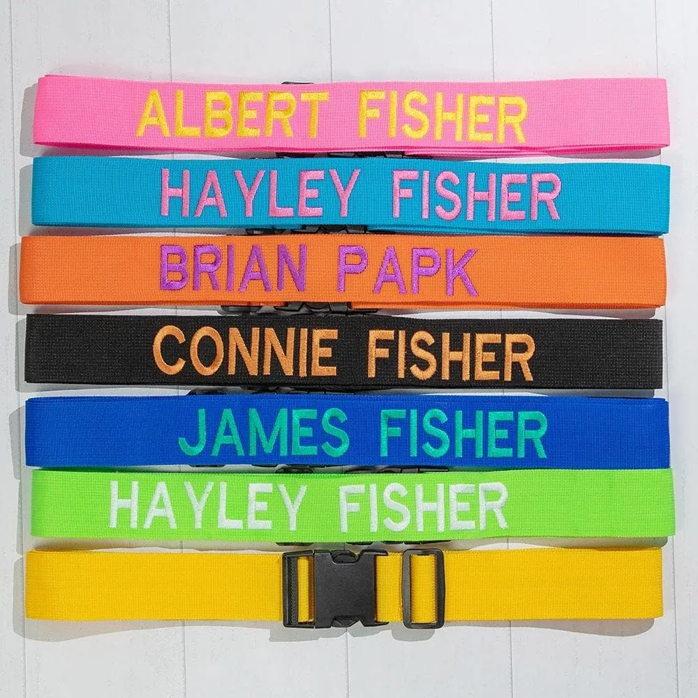 Personalized Luggage Strap Suitcase Safe Belt with Your Name/Text, Custom Travel Belt for Suitcase, 38'' - 70'', Embroidery Style