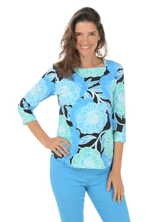 Petite Prints Charming Lagoon Envelope Neck Top