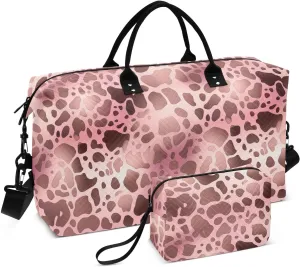 Pink Black Cow Print Travel Duffle Bag Duffel Bags Large Weekender Bag Carry On Duffel Bag Gym Bag with Toiletry Bag Garment Duffle Bags for Airplanes Women Men Yoga Sports Trip Adults