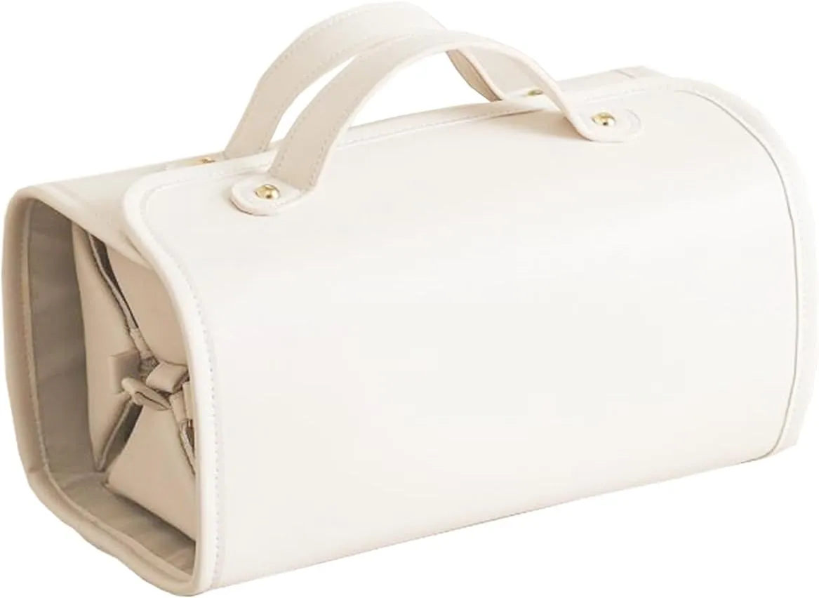 Portable 4-in-1 Foldable Cosmetic Bag, Waterproof Travel Toiletry Bag with 4 Clear Detachable Compartment Roll Up Makeup Bag Hanging Travel Organizer Folding Cosmetic Bag (white)