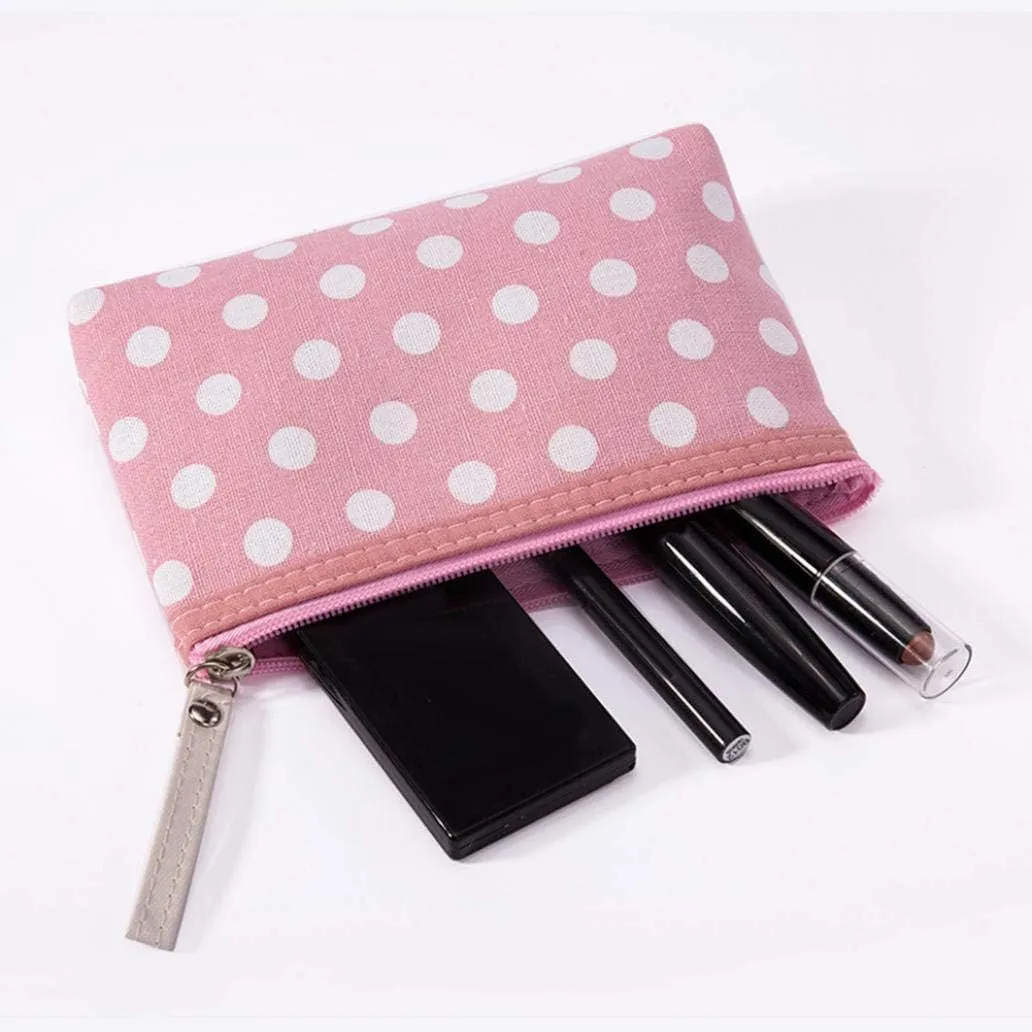 Portable Dot Print Zipper Makeup Toiletry Storage Pouch Key Cards Coin Phone Bag - Blue