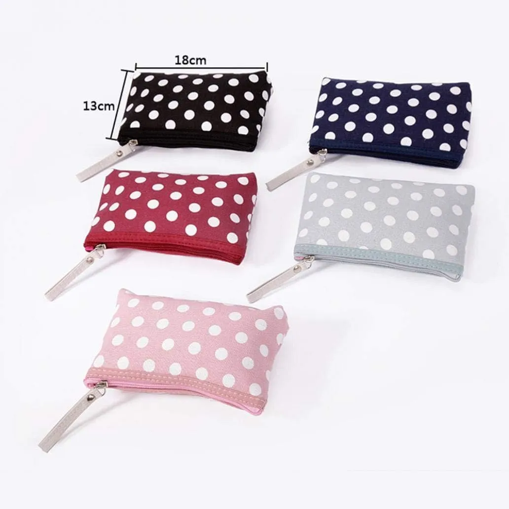 Portable Dot Print Zipper Makeup Toiletry Storage Pouch Key Cards Coin Phone Bag - Blue