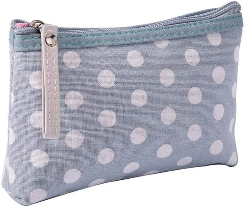 Portable Dot Print Zipper Makeup Toiletry Storage Pouch Key Cards Coin Phone Bag - Blue
