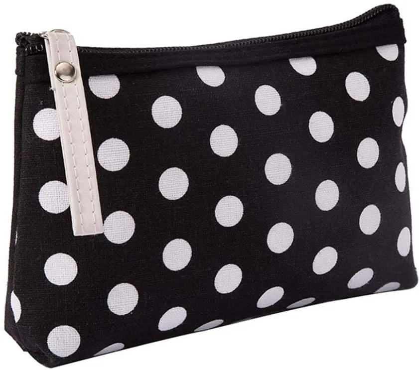 Portable Dot Print Zipper Makeup Toiletry Storage Pouch Key Cards Coin Phone Bag - Blue