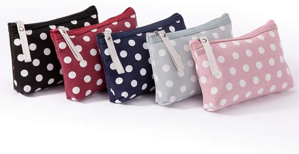 Portable Dot Print Zipper Makeup Toiletry Storage Pouch Key Cards Coin Phone Bag - Blue