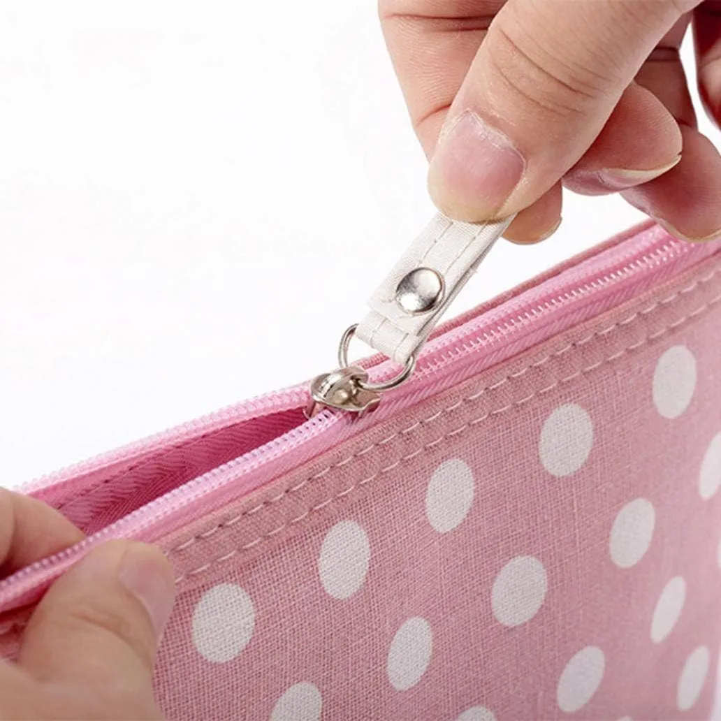 Portable Dot Print Zipper Makeup Toiletry Storage Pouch Key Cards Coin Phone Bag - Blue