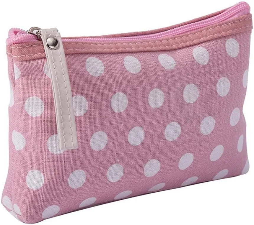 Portable Dot Print Zipper Makeup Toiletry Storage Pouch Key Cards Coin Phone Bag - Blue