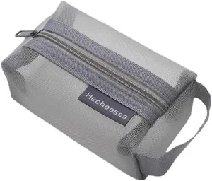 Portable Square Mesh Storage Bag, Mesh Toiletry Bags for Traveling, Mesh Makeup Bag with Zipper, Nylon Small Makeup Bag for Purse (grey)