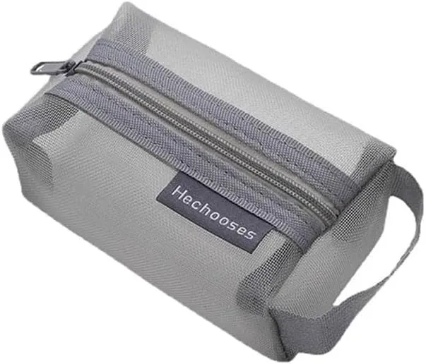 Portable Square Mesh Storage Bag, Mesh Toiletry Bags for Traveling, Mesh Makeup Bag with Zipper, Nylon Small Makeup Bag for Purse (grey)