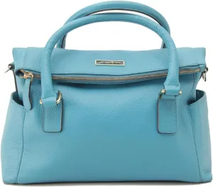 Premium Glossy Design Tote Bags Semi Aneline Leather Ladies Purse and Handbags for Women Shoulder Bag Top Handle Satchel - Sky Blue