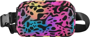 Rainbow Modern Leopard Fanny Pack for Women Belt Bag Large Capacity Crossbody Bag for Running Hiking Travel
