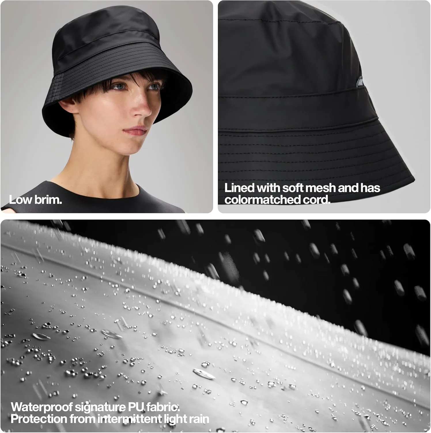 RAINS Bucket Hat - Lightweight PU Fabric, Soft Lining, Modern Design with Vertical Rim & Stitch Details for Comfort