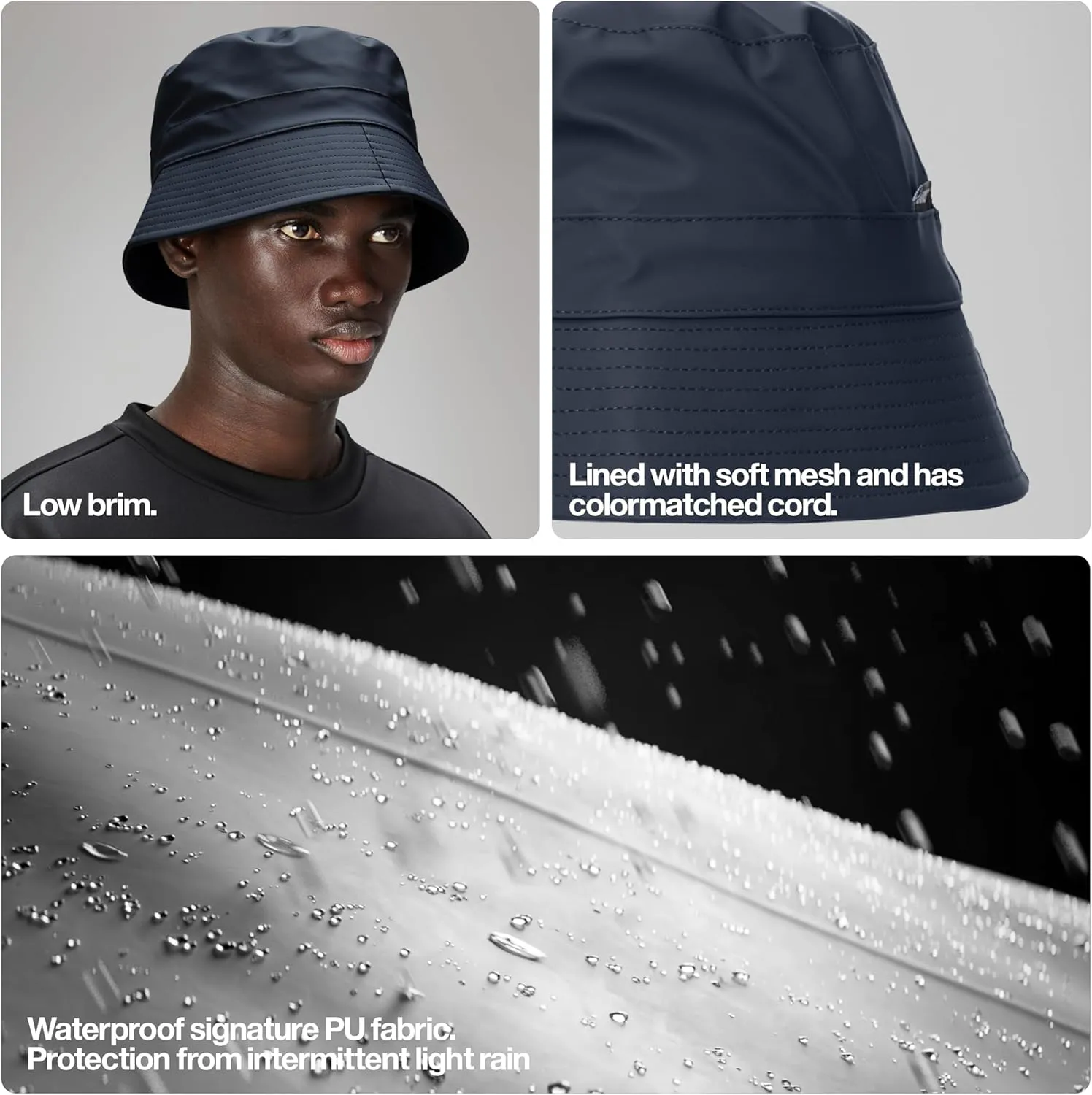 RAINS Bucket Hat - Lightweight PU Fabric, Soft Lining, Modern Design with Vertical Rim & Stitch Details for Comfort