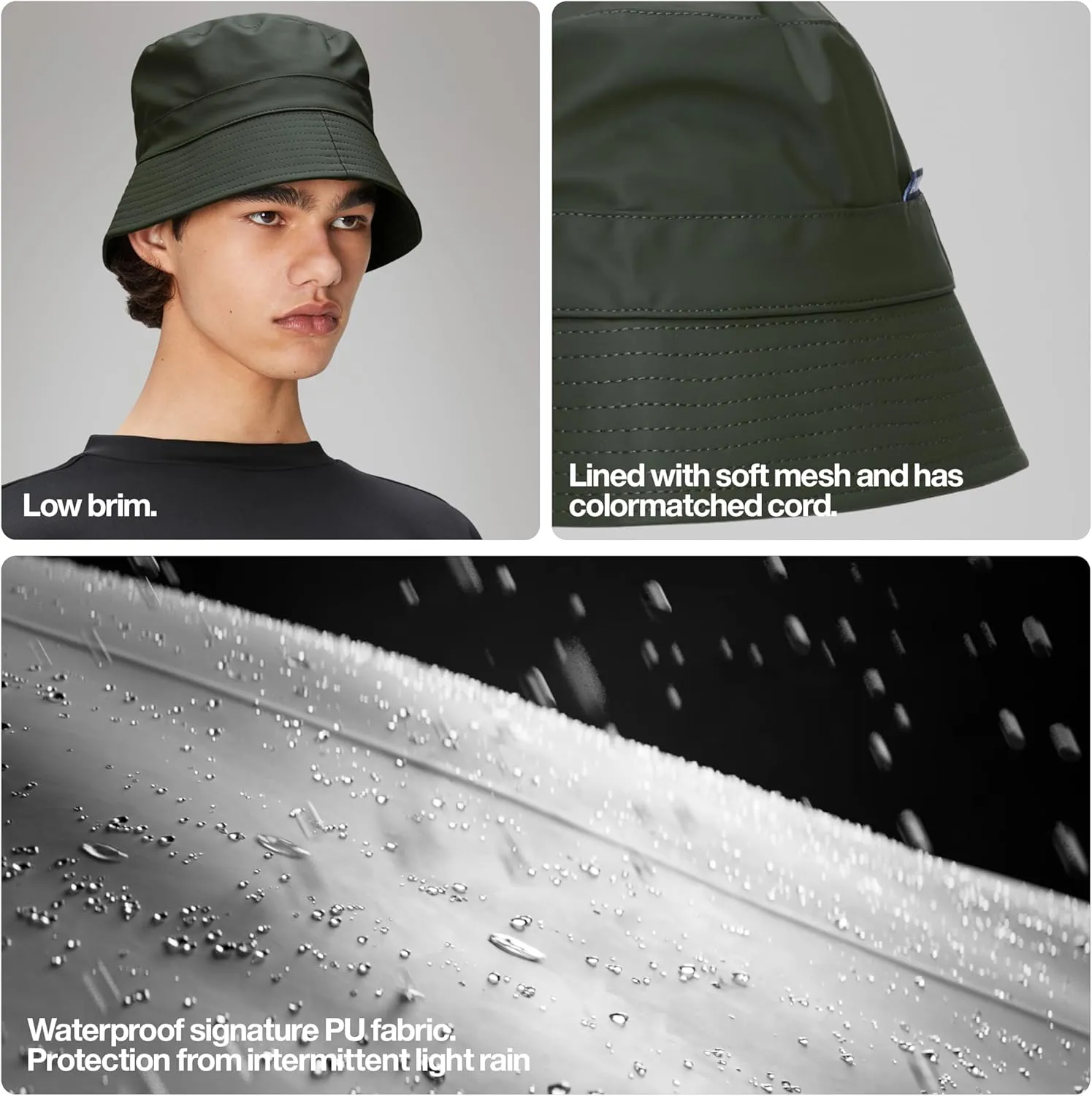 RAINS Bucket Hat - Lightweight PU Fabric, Soft Lining, Modern Design with Vertical Rim & Stitch Details for Comfort