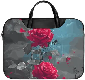 Red Rose Butterfly Leather Laptop Bag Laptop Briefcase Waterproof Durable Portable Bag Portable Laptop Bag Business Office 16.5 * 12.6IN
