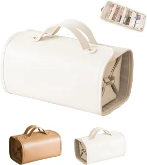 S-SNAIL-OO Travel Toiletry Bag 4 Detachable Clear Multi Compartment Hanging Makeup Bag Leather 4 in 1 Roll Up Large Capacity Compact Waterproof Foldable Cosmetic Bag (white)