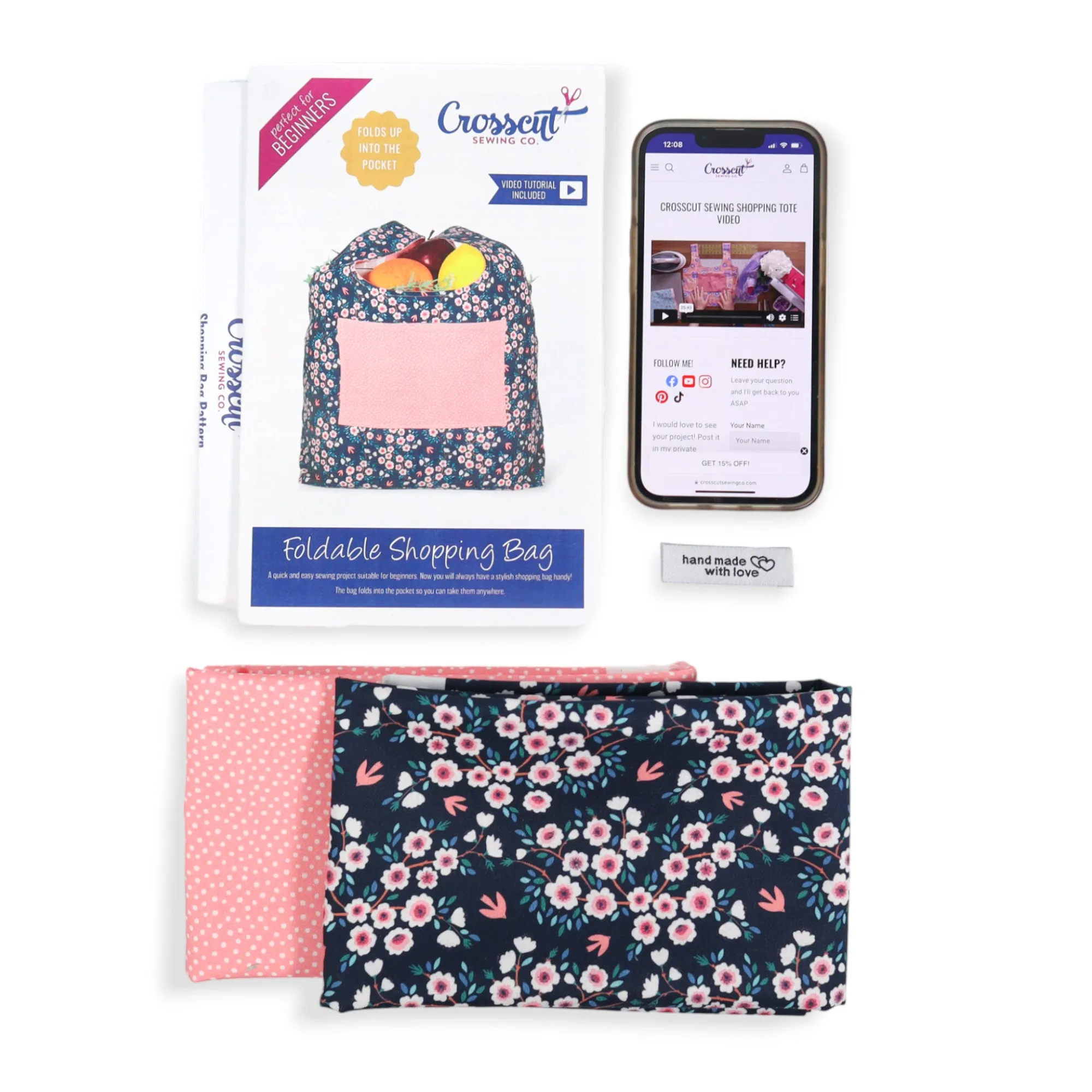 Shopping Tote Sewing Kit - Garden Party Navy