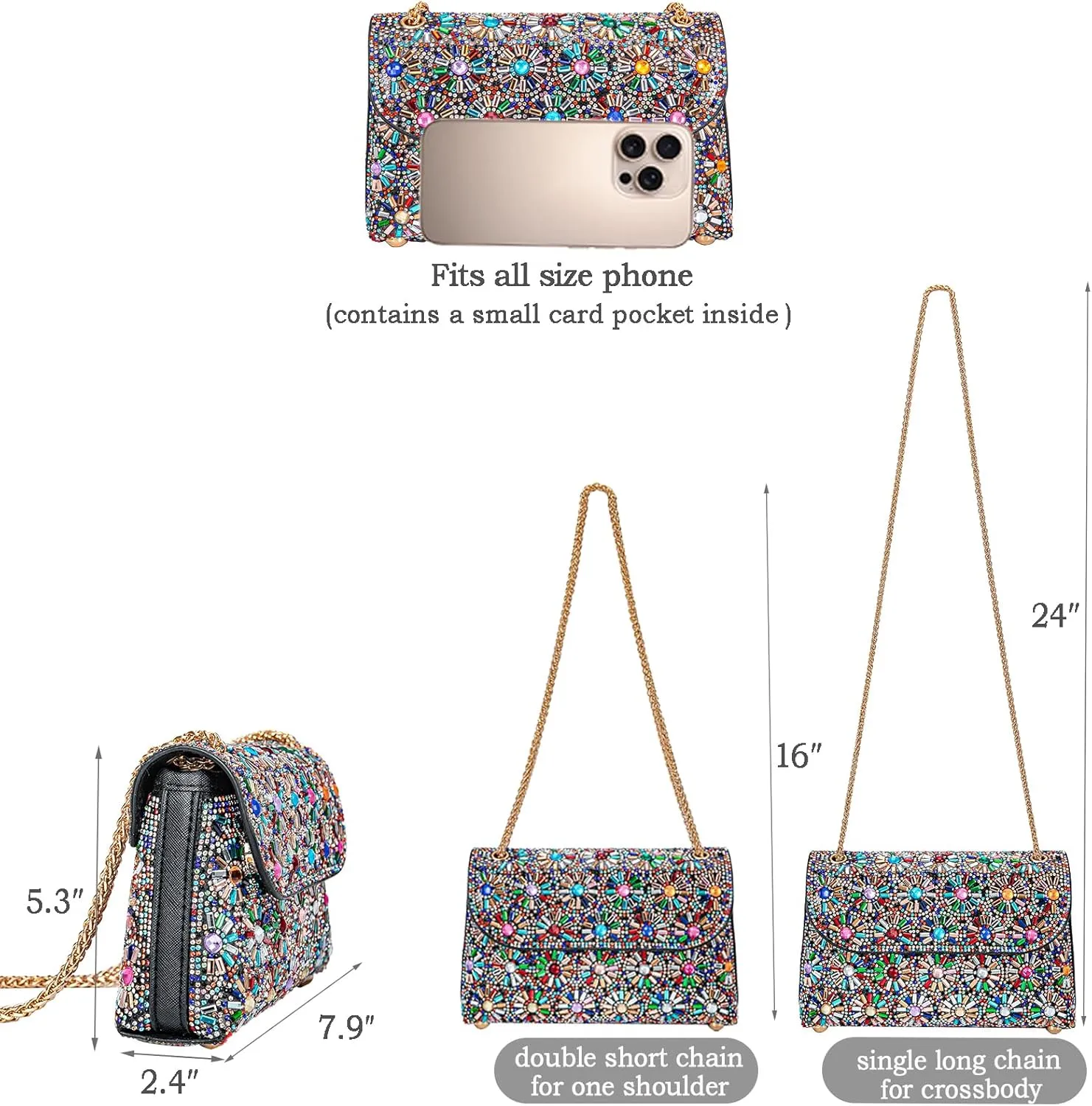 Shoulder Bags Crossbody Bag Purses Handbags Crystals Rhinestone Evening Bag for Women Clutch Purse with Chain