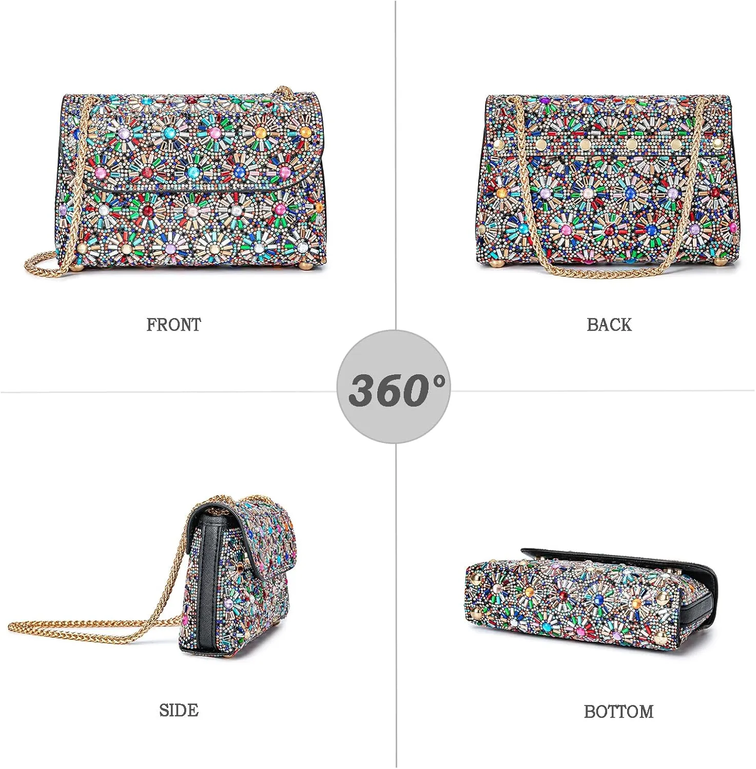 Shoulder Bags Crossbody Bag Purses Handbags Crystals Rhinestone Evening Bag for Women Clutch Purse with Chain