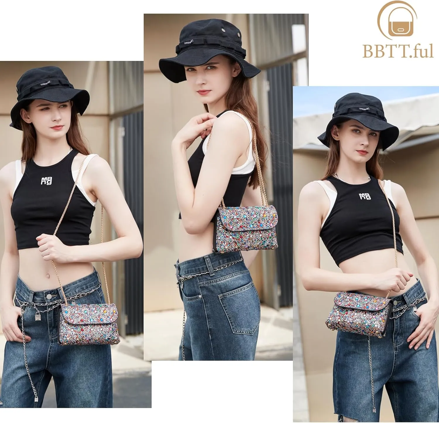 Shoulder Bags Crossbody Bag Purses Handbags Crystals Rhinestone Evening Bag for Women Clutch Purse with Chain