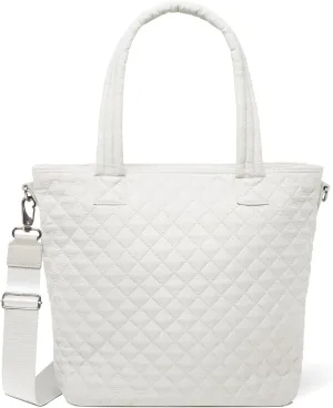Simple Modern Quilted Tote Bag for Women | Medium Size w/Compartments & Laptop Sleeve | Adjustable Strap | Zipper Top