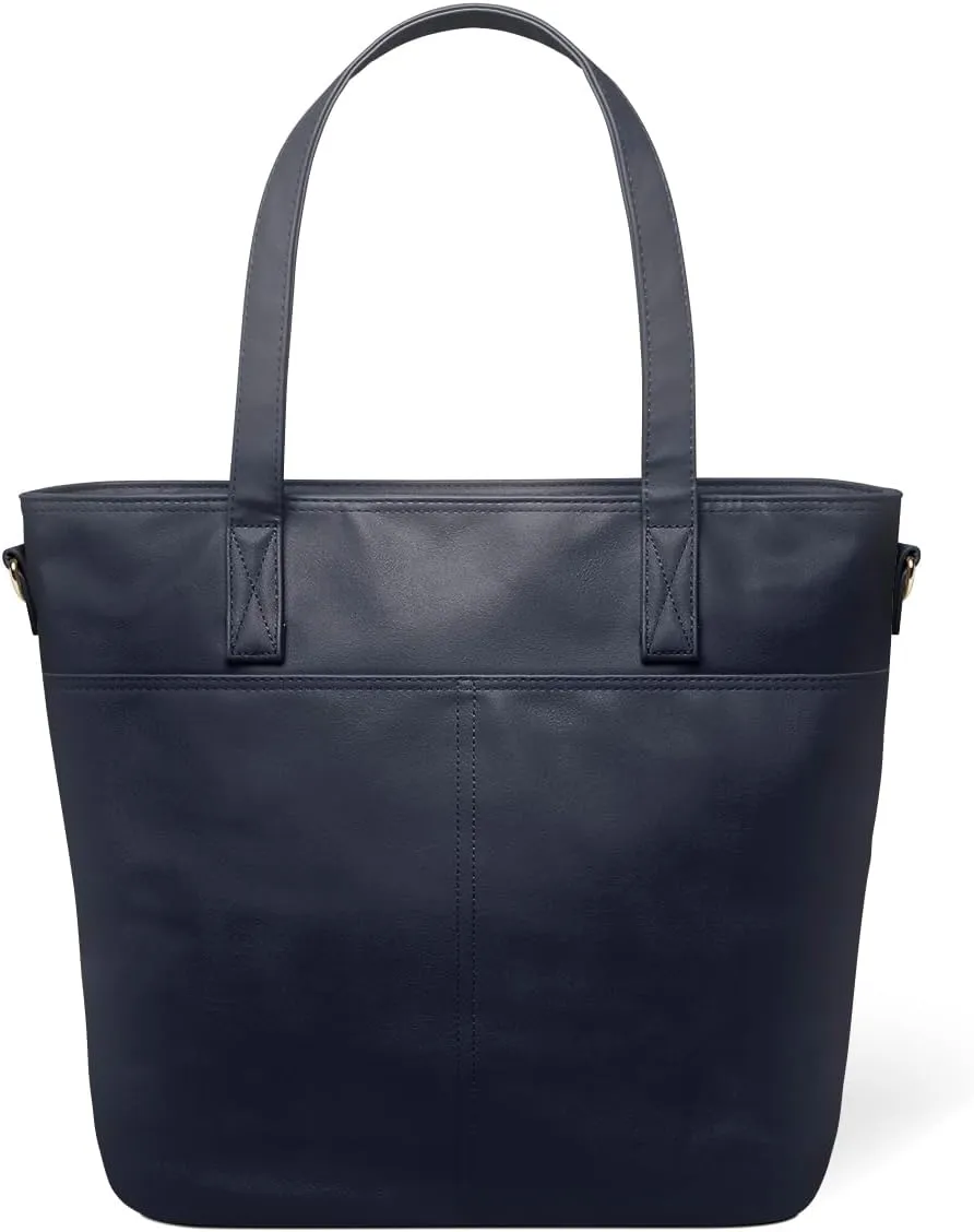 Simple Modern Vegan Leather Tote Bag for Women | Medium Work Purse with Compartments & Laptop Sleeve