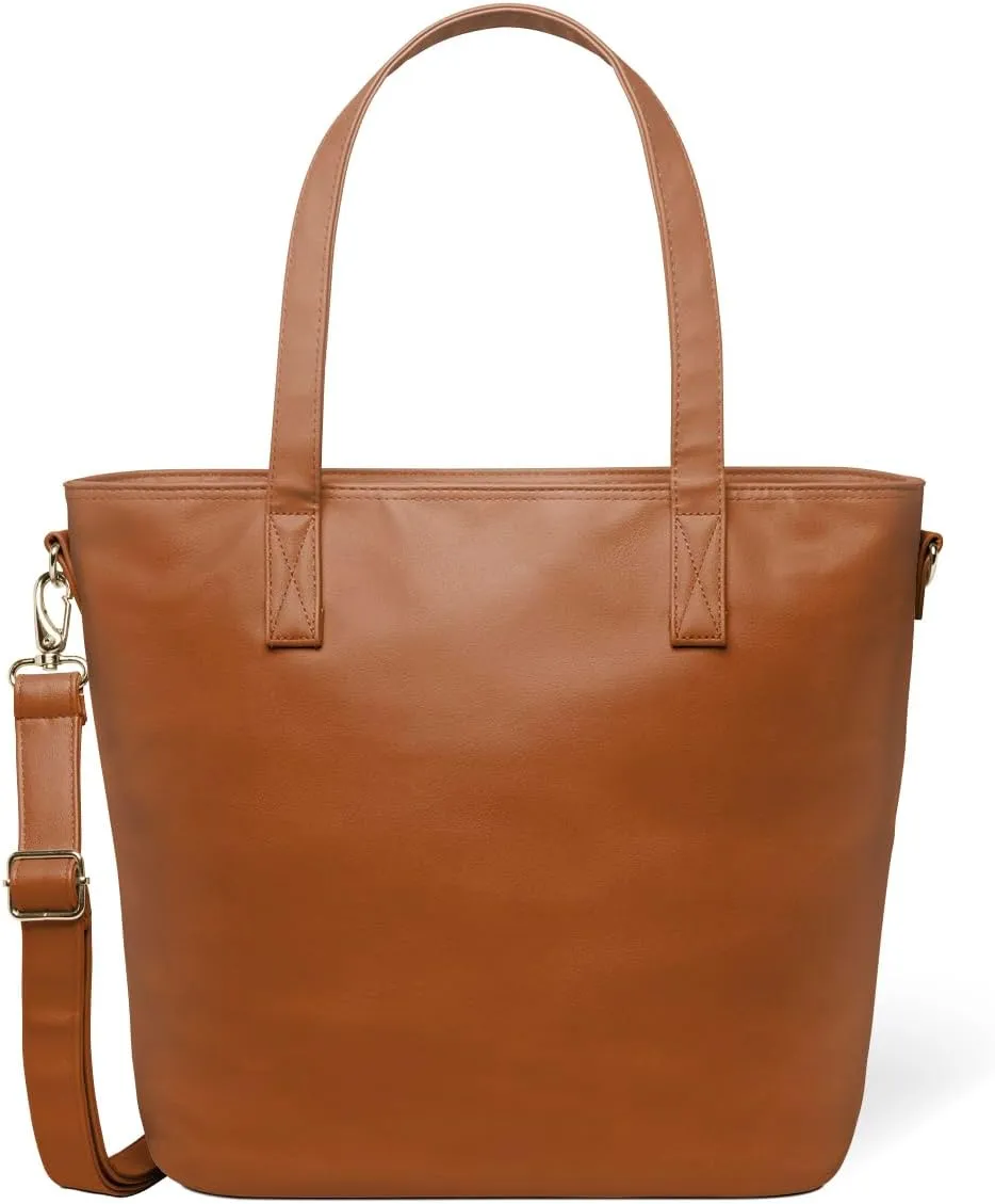 Simple Modern Vegan Leather Tote Bag for Women | Medium Work Purse with Compartments & Laptop Sleeve