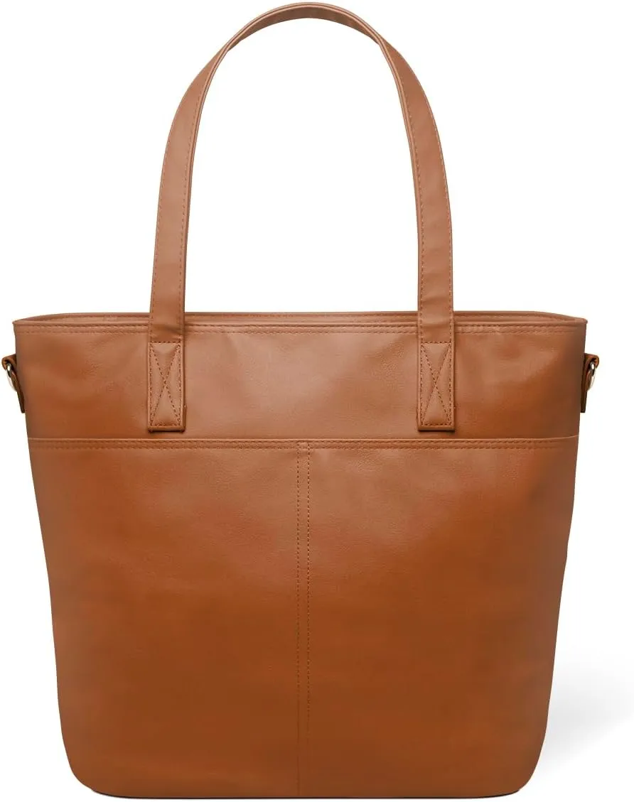 Simple Modern Vegan Leather Tote Bag for Women | Medium Work Purse with Compartments & Laptop Sleeve