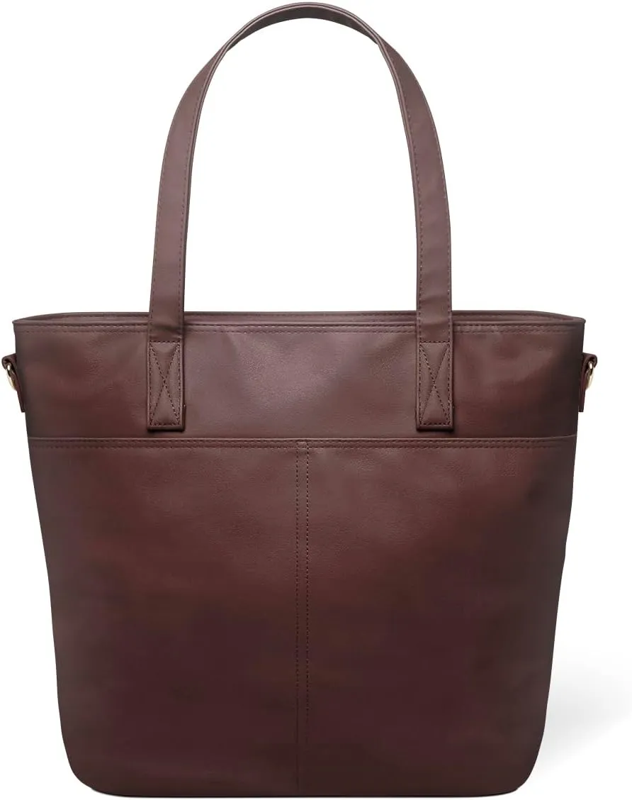 Simple Modern Vegan Leather Tote Bag for Women | Medium Work Purse with Compartments & Laptop Sleeve