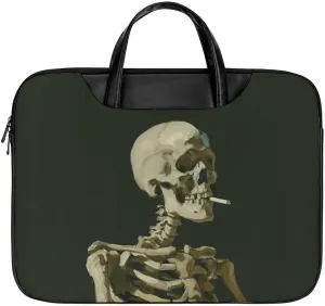 Skull Cigarette Leather Laptop Bag Laptop Briefcase Waterproof Durable Portable Bag Portable Laptop Bag Business Office 16.5 * 12.6IN