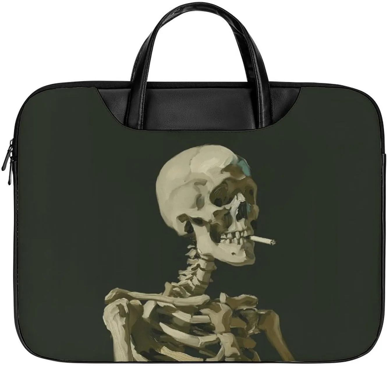 Skull Cigarette Leather Laptop Bag Laptop Briefcase Waterproof Durable Portable Bag Portable Laptop Bag Business Office 16.5 * 12.6IN