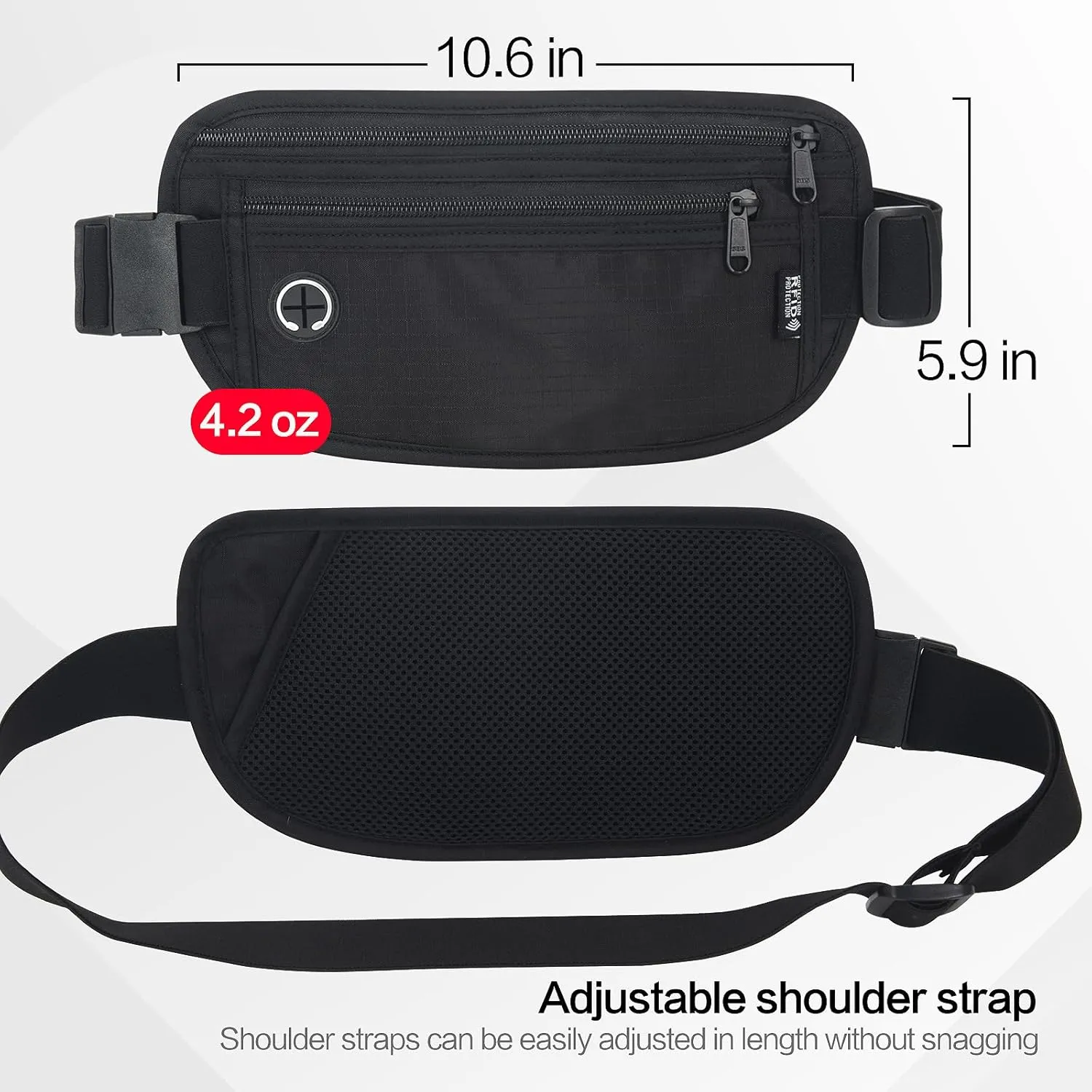 Slim RFID Blocking Money Belt for Travel - Anti-Theft Hidden Passport Holder Waist Wallet with Secure Pouch for Cash, Credit Cards & Phone Safe (Black)
