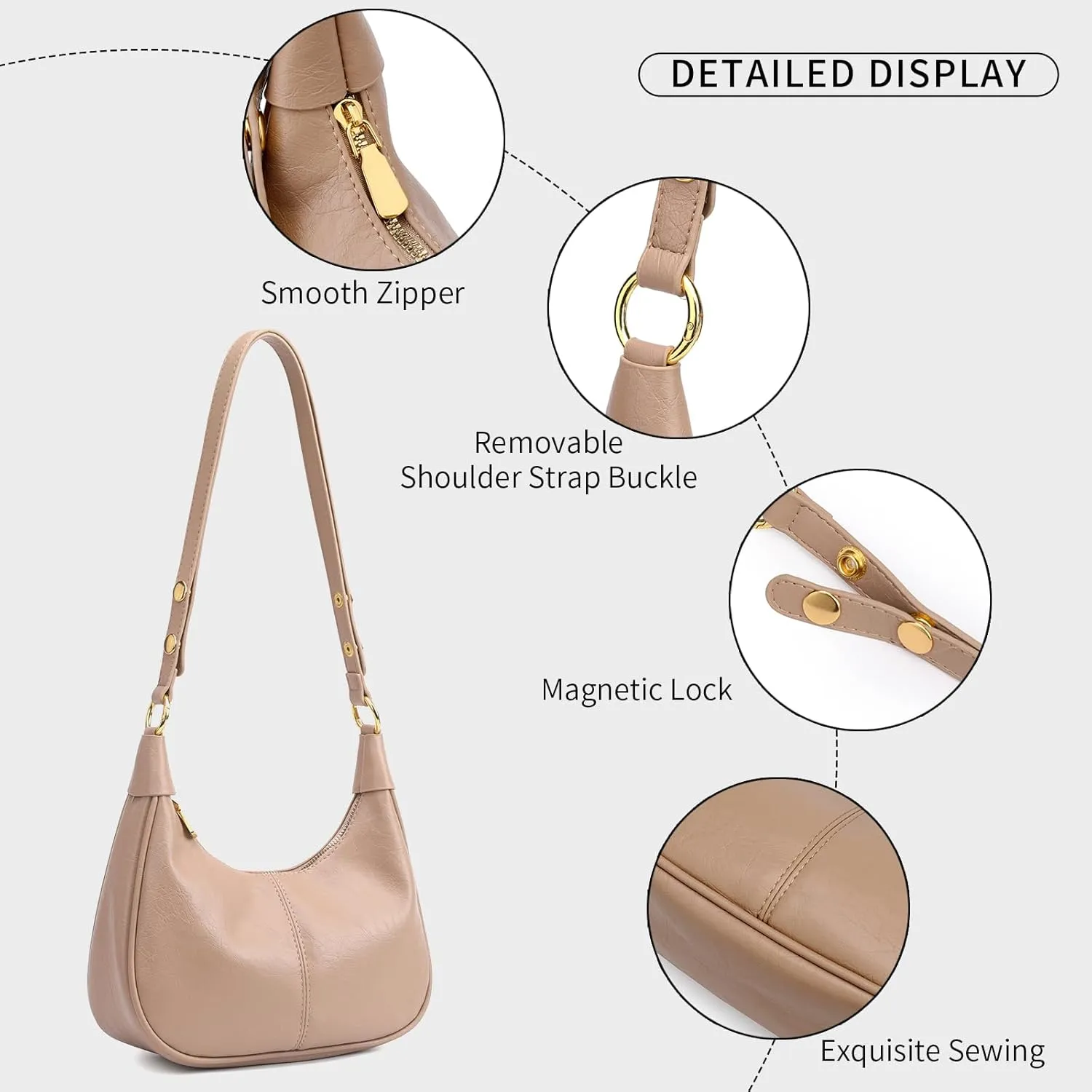 Small Hobo Bags Retro Crescent Shoulder Purse Women Soft Crossbody Handbag